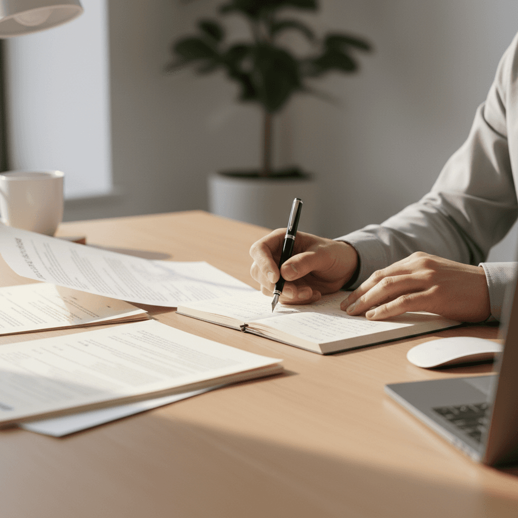 Process audit checklist with hands reviewing operational notes